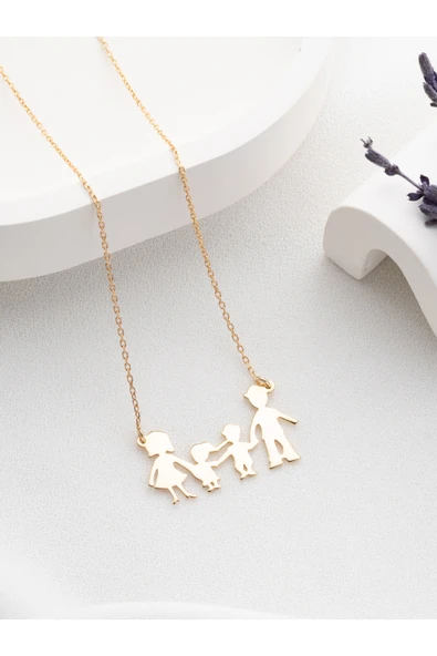 Two Arts Jewelry Kadın 925 Ayar Gümüş Aile Kolyesi | Hediye Kutusunda Altın 45 cm ürün görseli 1