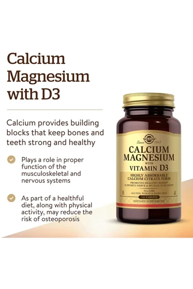 Solgar Calcium Magnesium Vitamin D3 150 Tablet - Resim 2