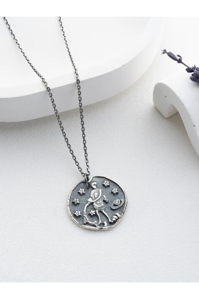 Two Arts Jewelry Kadın 925 Ayar Gümüş Kova Burcu Kolye | Kişiye Özel Tasarım | Hediye Kutusunda Gri 45 cm ürün görseli 1