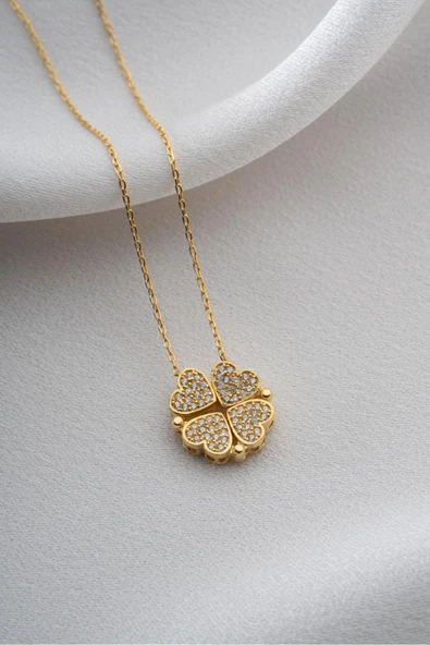 Two Arts Kadın 925 Ayar Gümüş Mıknatıslı Kalp Yonca Kolye | 14K Altın Kaplama Altın 45 cm üzeri ürün görseli 1
