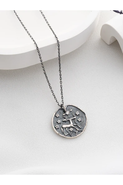 Two Arts Jewelry Kadın 925 Ayar Gümüş Yay Burcu Kolye | Kişiye Özel Tasarım | Hediye Kutusunda Gri 45 cm ürün görseli 1