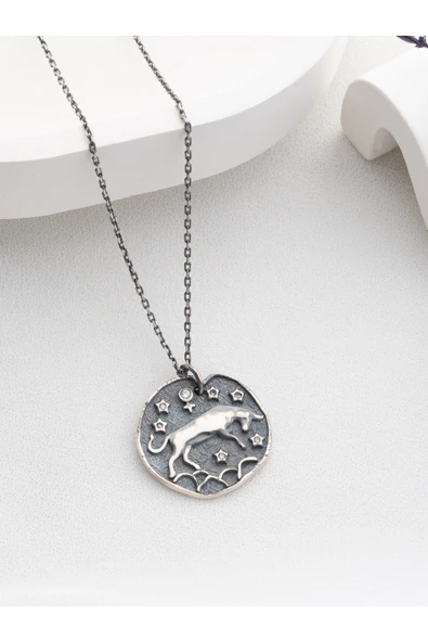 Two Arts Jewelry Kadın 925 Ayar Gümüş Boğa Burcu Kolye | Kişiye Özel Tasarım | Hediye Kutusunda Gri 45 cm ürün görseli 1
