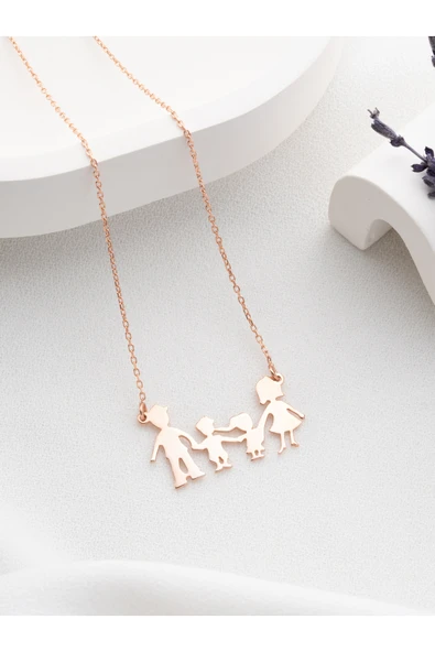 Two Arts Jewelry Kadın 925 Ayar Gümüş Aile Kolyesi | Hediye Kutusunda Pembe 45 cm ürün görseli 1