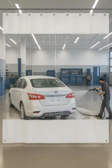 sizenelazım 0.80mm Şeffaf Oto Servis ve Yıkama Ara Bölme Perdesi 12 Renk Yükseklik 200 cm x Genişlik 500 cm ürün görseli 1