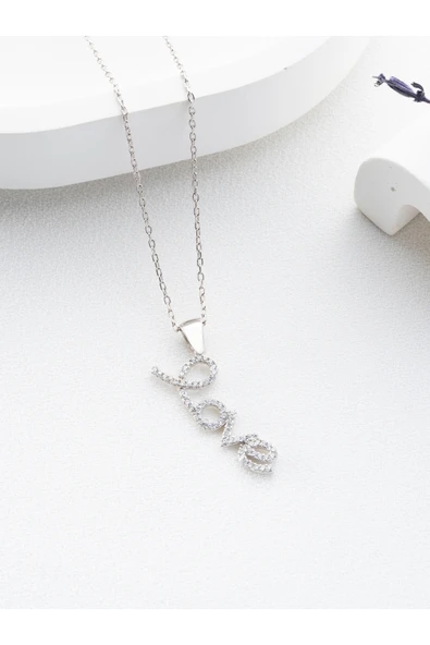 Two Arts Jewelry Kadın 925 Ayar Gümüş Aşk "Love" Kolyesi | Hediye Kutusunda Gümüş 45 cm ürün görseli 1