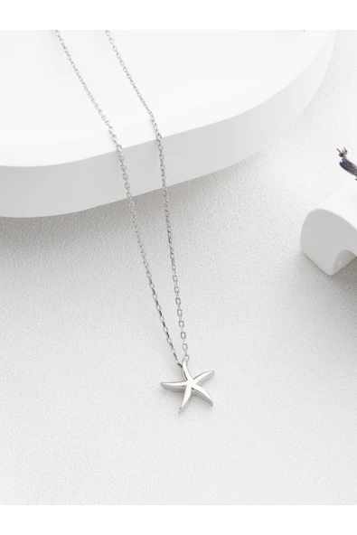 Two Arts Jewelry Kadın 925 Ayar Gümüş Deniz Yıldızı Kolyesi | Hediye Kutusunda Gümüş 45 cm ürün görseli 1