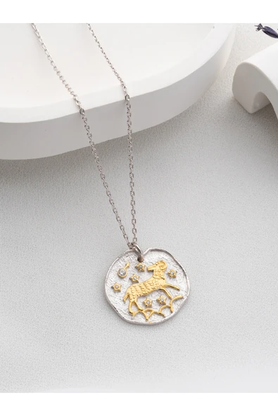Two Arts Jewelry Kadın 925 Ayar Gümüş Koç Burcu Kolye | Kişiye Özel Tasarım | Hediye Kutusunda Altın 45 cm ürün görseli 1