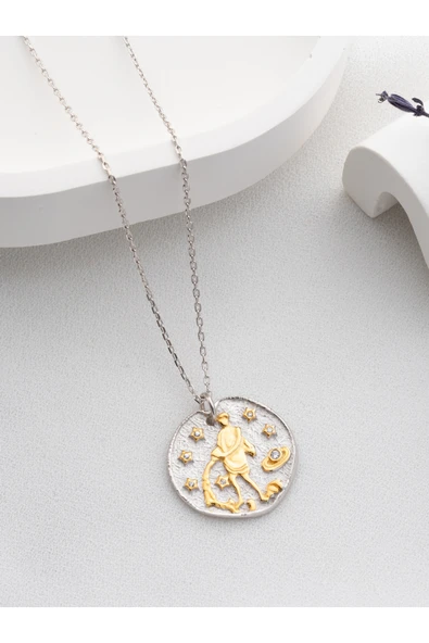 Two Arts Jewelry Kadın 925 Ayar Gümüş Kova Burcu Kolye | Kişiye Özel Tasarım | Hediye Kutusunda Altın 45 cm ürün görseli 1