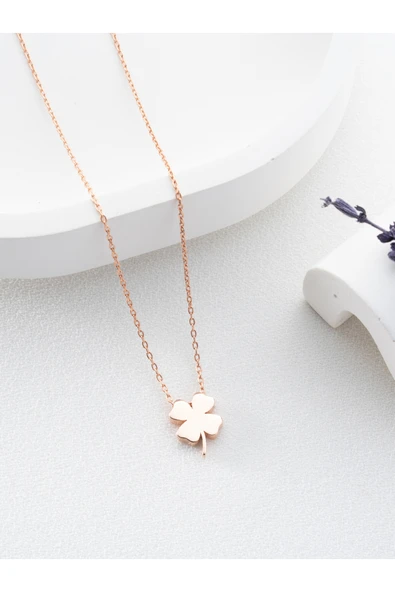 Two Arts Jewelry Kadın 925 Ayar Gümüş Dört Yapraklı Yonca Kolye | Şans Kolyesi | Hediye Kutusunda Pembe 45 cm ürün görseli 1