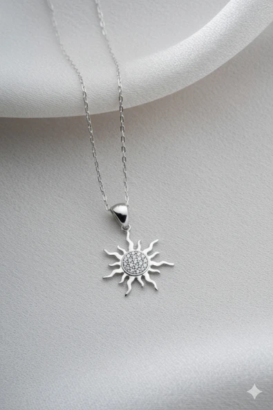 Two Arts Kadın 925 Ayar Gümüş Güneş Zirkon Taşlı Kolye | 14K Altın Kaplama Altın 45 cm üzeri ürün görseli 1