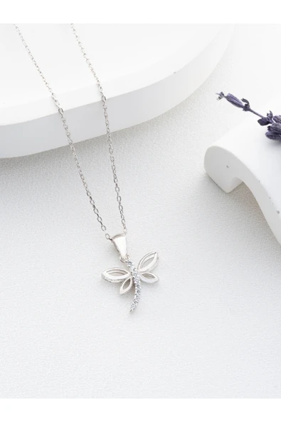 Two Arts Jewelry Kadın 925 Ayar Gümüş Kuyruğu Taşlı Yusufçuk Kolyesi | Hediye Kutusunda Gümüş 45 cm ürün görseli 1
