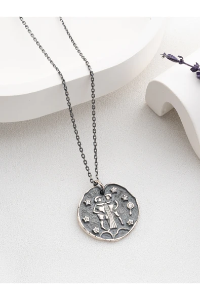 Two Arts Jewelry Kadın 925 Ayar Gümüş İkizler Burcu Kolye | Kişiye Özel Tasarım | Hediye Kutusunda Gri 45 cm ürün görseli 1