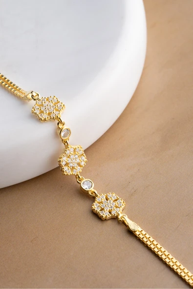 Two Arts Kadın 925 Ayar Gümüş Kar Tanesi Motifli Charm Bileklik | Hediye Kutusunda 14K Altın Kaplama Tek Ebat ürün görseli 1