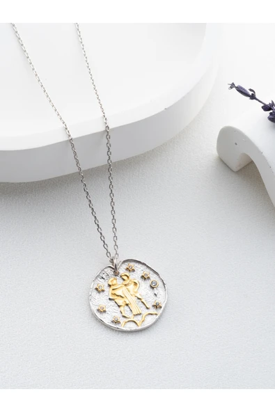 Two Arts Jewelry Kadın 925 Ayar Gümüş İkizler Burcu Kolye | Kişiye Özel Tasarım | Hediye Kutusunda Altın 45 cm ürün görseli 1