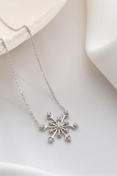 Two Arts Jewelry Kadın 925 Ayar Gümüş Kar Tanesi Zirkon Taşlı Kolye | Hediye Kutusunda Gümüş 45 cm ürün görseli 1