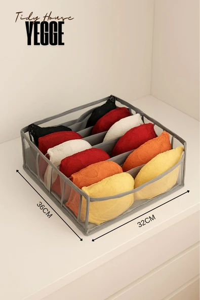 YEGGE Gri Şeffaf Sütyen Düzenleyici 36 X 32 X 12 Cm Dolap içi Sütyen Organizer Çekmece Sütyen Düzenleyici ürün görseli 1