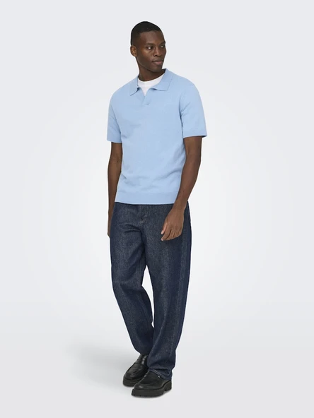 Only & Sons   ONSTHY LIFE REG SS RESORT KNIT Erkek Mavi Kazak - 22036550 ürün görseli 1