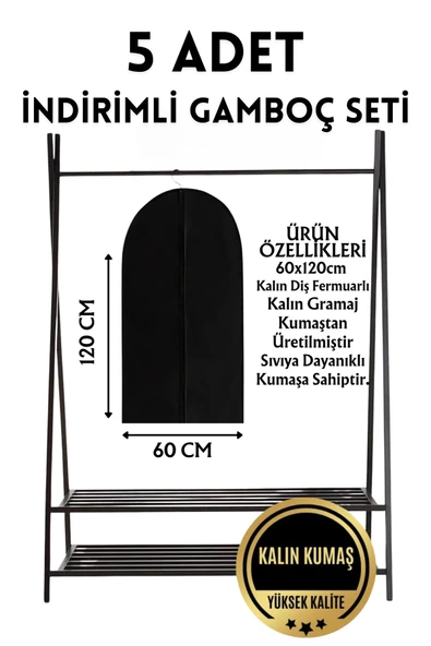 YEGGE 5 ADET 120x60cm Abiye Palto Kaban Mont Elbise Kılıfı Sıvıya Dayanıklı Kumaş Kalın Gamboç Kılıf ürün görseli 1