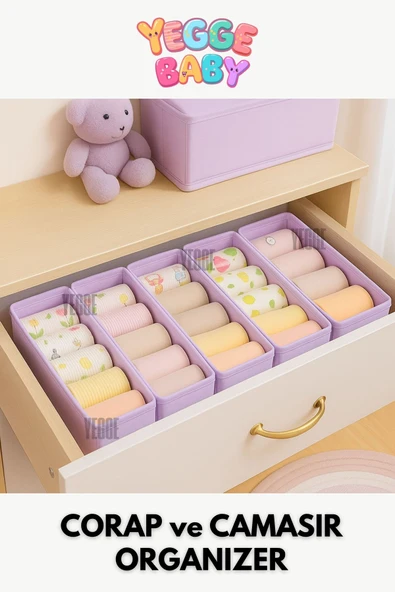 YEGGE BABY 2'li Çekmece ve Dolap içi Düzenleyici,Raf Düzenleyici,Bebek Çocuk Odası Çorap Çamaşır Organizer ürün görseli 1