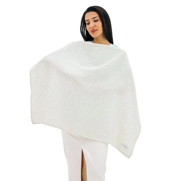Miniboni Müslin Emzirme Örtüsü - White / Mint - Resim 7