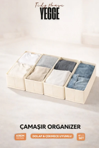 YEGGE 4 ADET Çekmece ve Dolap içi Düzenleyici, Raf Düzenleyici, 40x18x10 Çorap ve Çamaşır Organizer ürün görseli 1