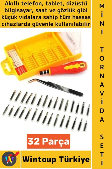 #TornavidaSeti Kompakt Telefon Laptop Saat Gözlük Elektronik Tamirat Mini Tornavida Seti 32 Parça ürün görseli 1
