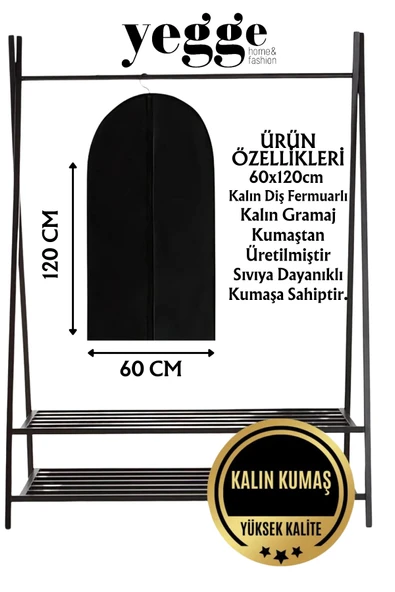 YEGGE Palto Kaban Mont ve Elbise Abiye Kılıfı Gamboç 60x120cm Sıvıya Dayanıklı Kumaş Kalın Fermuarlı Kılıf ürün görseli 1