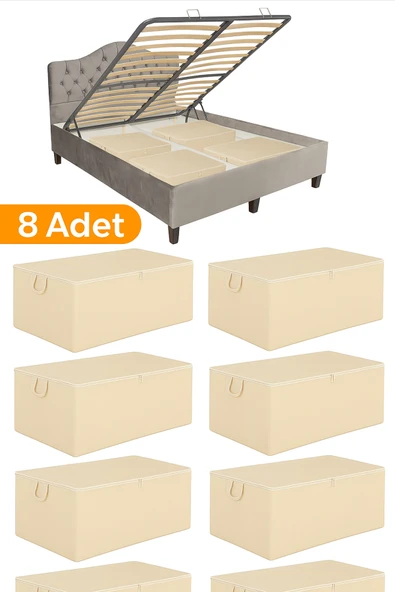 YEGGE 8 Adet - Büyük Boy Bazaaltı Ve Çekyat Hurç 64 X 45 X 22 Cm Baza Hurcu Krem Renk -Çift Başlık Fermuar ürün görseli 1