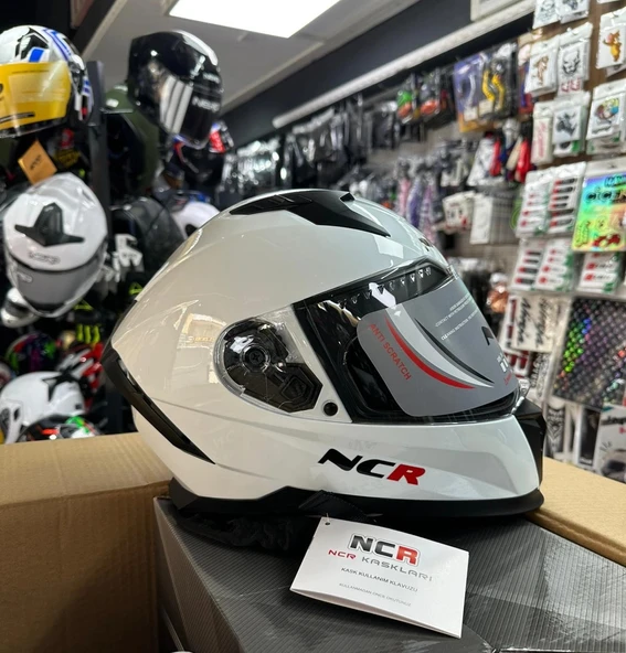 KASK KAPALI VİZÖRLÜ M69 ECE BELGELİ - BEYAZ GRAFİK ürün görseli 1