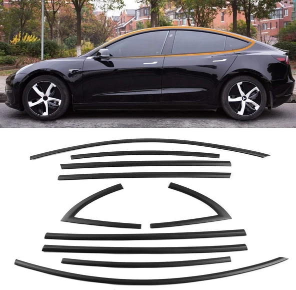 AUTOGP Tesla model y cam çerçevesi kenar çıtası pianoblack tamtur 10 parça 2020 / 2024 ürün görseli 1