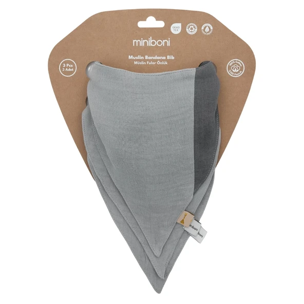Miniboni 3'lü Müslin Fular - Grey ürün görseli 1