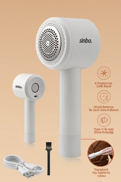 Sinbo SS-4076 Şarjlı Tiftik Temizleyici, 6 Çelik Bıçaklı, Type-C Şarjlı, Roller Başlıklı ürün görseli 1