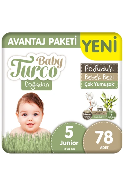 Baby Turco Doğadan Avantaj Paketi Pofuduk Bebek Bezi 5 Numara Junior 78 Adet ürün görseli 1