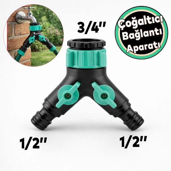 (3/4 İnç) Dişi Dişli Musluk Adaptörü Vanalı Çift Yönlü Çoğaltıcı 1/2 İnç Sulama Hortum Çıkış Uyumlu ürün görseli 1