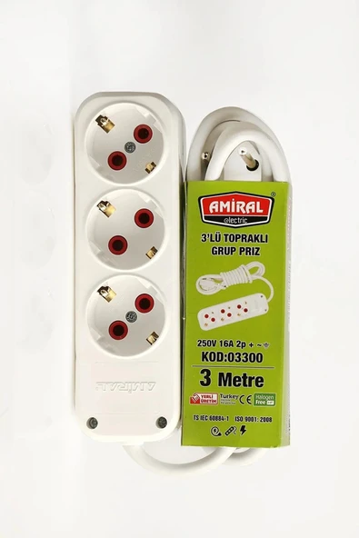 Norino Amiral 3' Lü Topraklı 3 Metre Kablolu Grup Priz ürün görseli 1