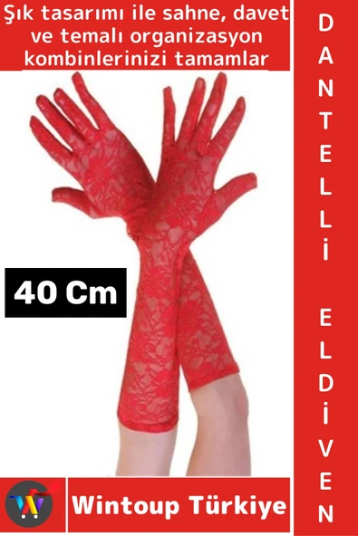#PartiEldiveni Balo Parti Halloween Cosplay Dans Gösteri Davet Şık Estetik Dantelli Eldiven 40 Cm ürün görseli 1