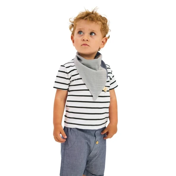 Miniboni 3'lü Müslin Fular - Grey - Resim 6