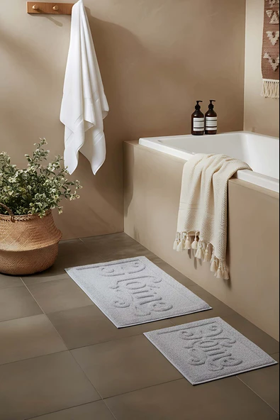 Açık Gri Home Kabartmalı Pamuklu 2’li Banyo & Klozet Paspas Takımı ürün görseli 1