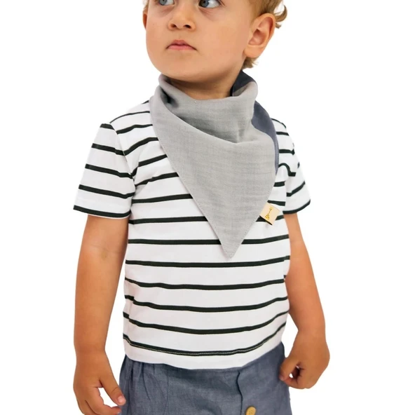 Miniboni 3'lü Müslin Fular - Grey - Resim 7