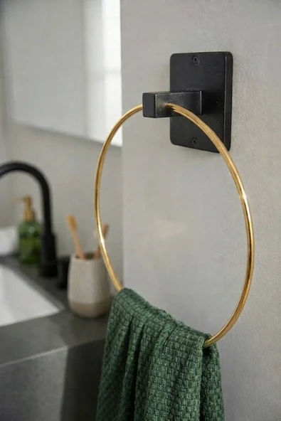 Yapışkanlı Gold Halka Havluluk Duvar Tipi Delme Gerektirmez Banyo Havlu Askılığı S-102 KGT ürün görseli 1