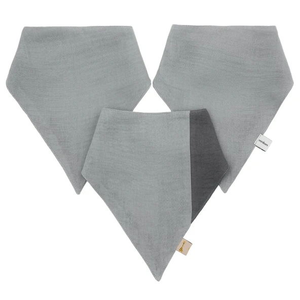 Miniboni 3'lü Müslin Fular - Grey - Resim 3
