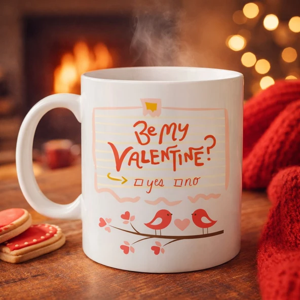 Norino Be My Valentine Porselen Kupa Model 7 - Sevgililer Günü Hediyesi-Aşk Temalı Sevimli Kupa ürün görseli 1