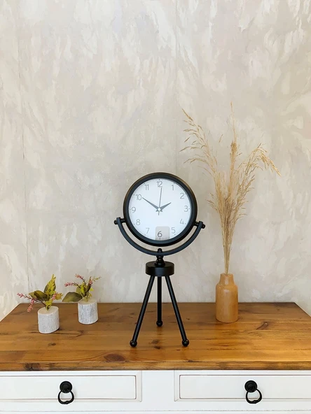 Norino Siyah Metal Mini Tripod Zarif Masa Saati 45×26 cm ürün görseli 1
