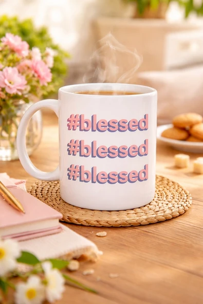 Norino #Blessed Yazılı Porselen Kupa Model 34 – Motivasyonlu Kahve Kupası - Günlük Kullanım & Hediye ürün görseli 1