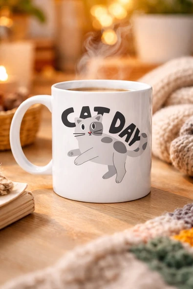 Norino Cat Day Kedi Desenli Porselen Kupa MODEL 67 – Sevimli Kedi Figürlü, Günlük Kullanıma Uygun, Kahve & Çay Kupası ürün görseli 1