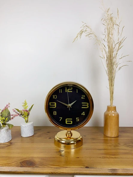 Norino Gold Metal Siyah İnci Masa Saati 25×20 cm ürün görseli 1