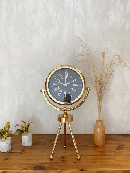 Norino Gold Metal Mini Tripod Zarif Masa Saati 45×26 cm ürün görseli 1