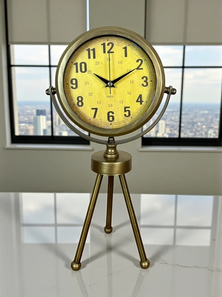 Norino Retro Antique Üç Ayaklı Metal Eskitme Masa Saati ürün görseli 1