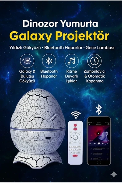 Norino Bluetooth Hoparlörlü RGB Gece Lambası – Dinazor yumurtası Işıklı, Uzaktan Kumandalı Dekor Lamba ürün görseli 1