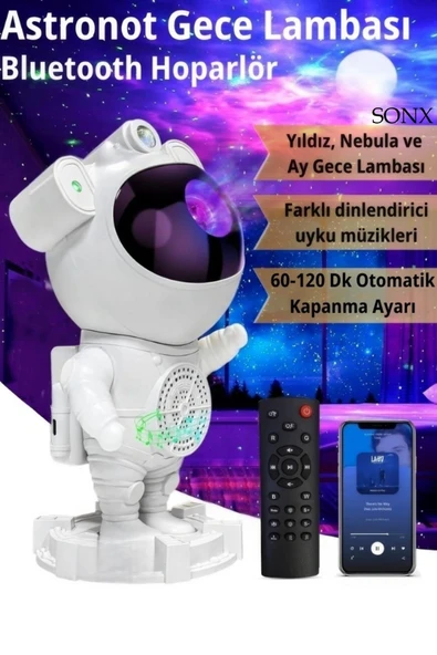 Norino Astronot Bluetooth Hoparlör Bulutsusu Galax yAy Tavan Gökyüzü Projektör Zamanlayıcı Gece Lambası ürün görseli 1